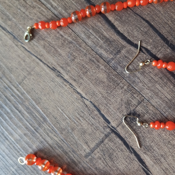 Necklace & Earrings Set, Glass & Plastic Beads. Orange Color. 🤩🍂🍁 - Picture 3 of 4